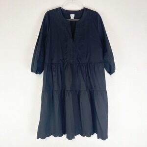 Chico's Dress Womens 3 (16/18) Tiered Boho Embroidered Cottagecore Pockets Black